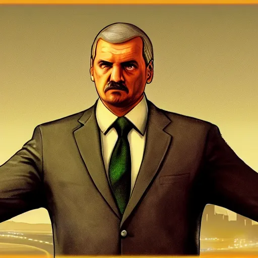 Image similar to Alexander Lukashenko in GTA 4 loading screen art