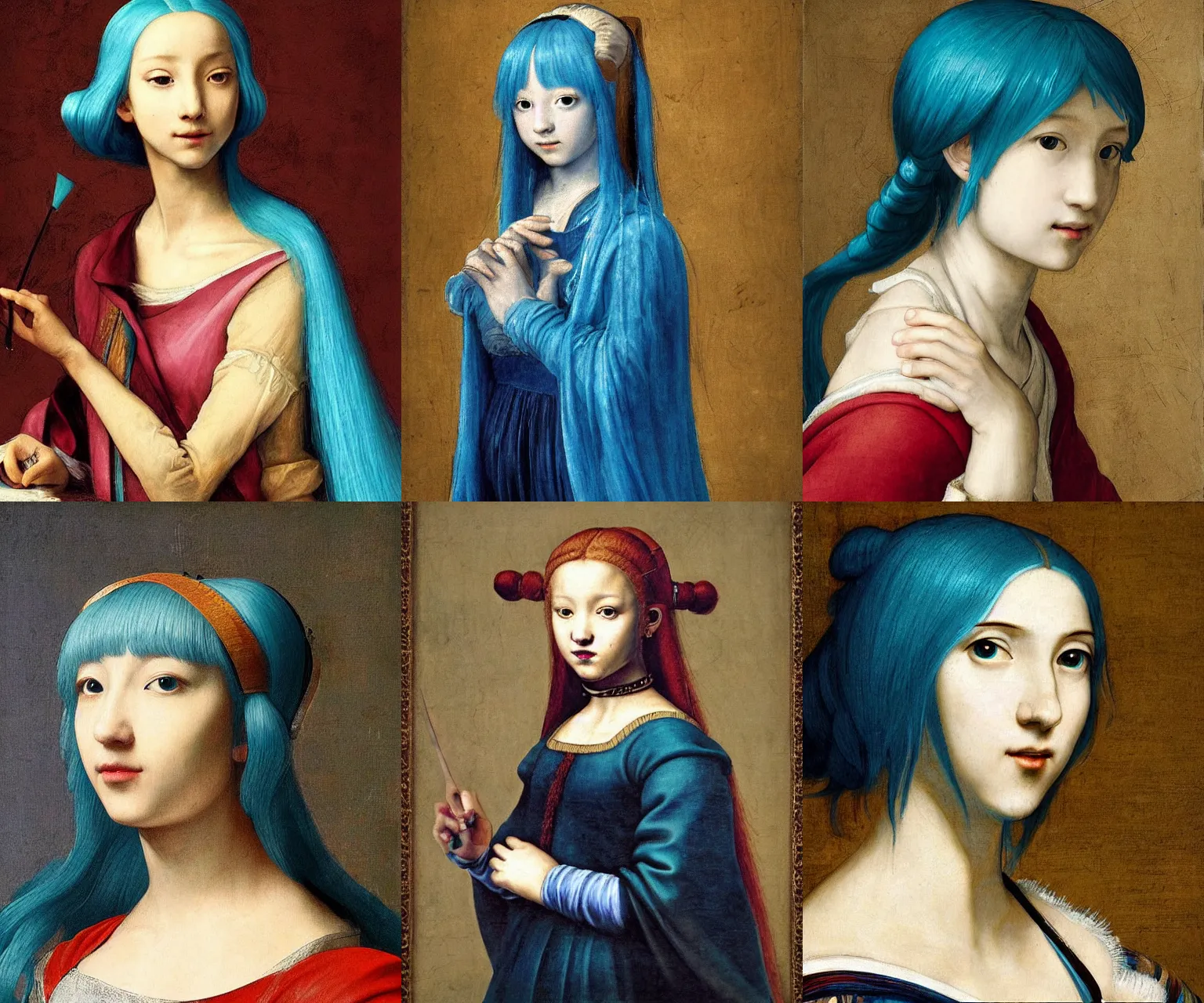 Prompt: renaissance painting of hatsune miku, blue hair, rembrandt, da vinci