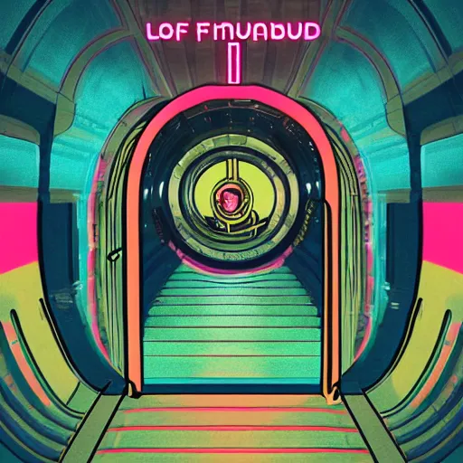 Prompt: lofi vaporwave retro futurism album artwork underground unknown artist sitting on a train