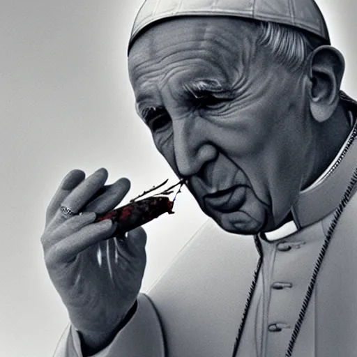 Image similar to a photo of Pope John Paul 2 smoking a blunt, photorealistic, high definition