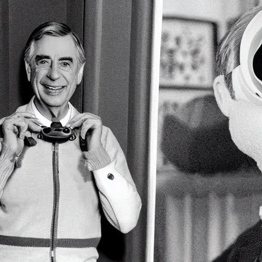 Image similar to Mister Rogers wearing a VR headset