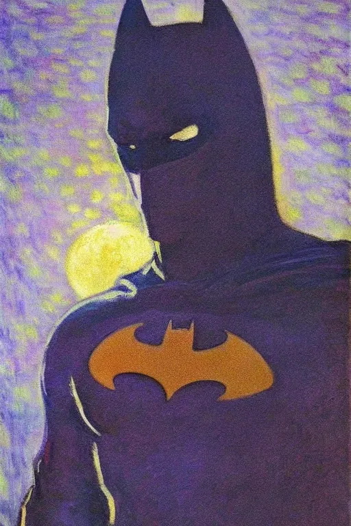 Prompt: Batman portrait atmospheric painting in the moonlight by Claude Monet