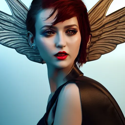 Image similar to fantasy angel with wings inspired avant - garde art, deco fashion, highly detailed, photorealistic portrait, bright studio setting, studio lighting, crisp quality and light reflections, unreal engine 5 quality render