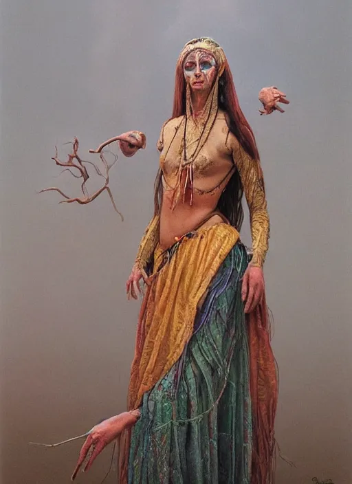 Prompt: full body portrait of marzanna slavic goddess with six arms in traditional slavic clothes : concept art zdzisław beksinski, hd, 4 k, ultra clear detailed : dark color gamma