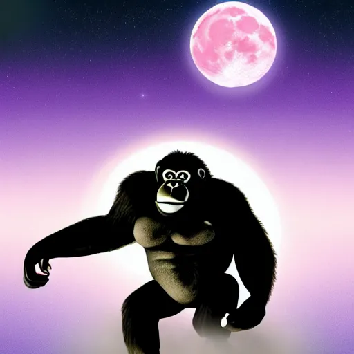 Prompt: a giant gorilla charging a purple tinted spirit bomb, a full moon in the background, cell shaded