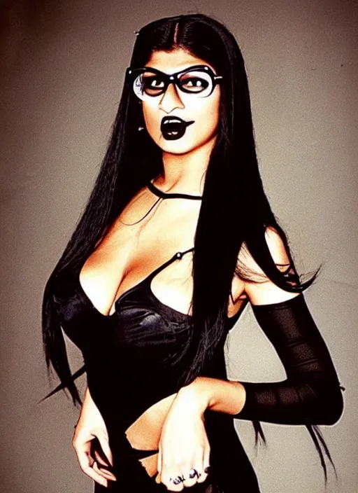 Image similar to candid photo of mia khalifa as a gothic vampire in the 1 9 9 0 s