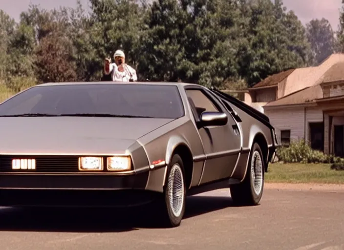 Image similar to film still of back to the future but the delorean is a lamborghini, 4 k