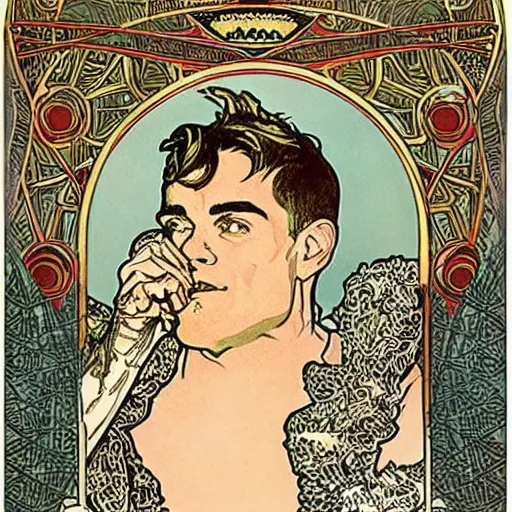 Image similar to robbie williams art by mucha.