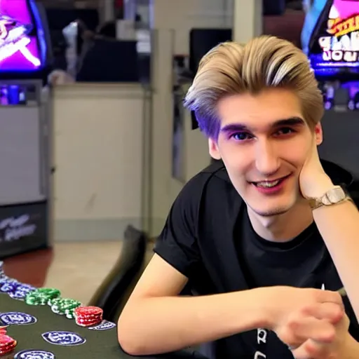 Image similar to really handsome gigachad xqc gambling : : realistic : : 1 dslr : : 1 - - quality 2