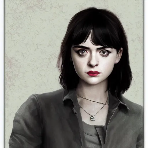 Image similar to a combination of Maisie Williams, Krysten Ritter, Anne Hathaway and Natalia Dwyer Christina Ricci and Lily Collins trending on artstation, long hair, dark eyes