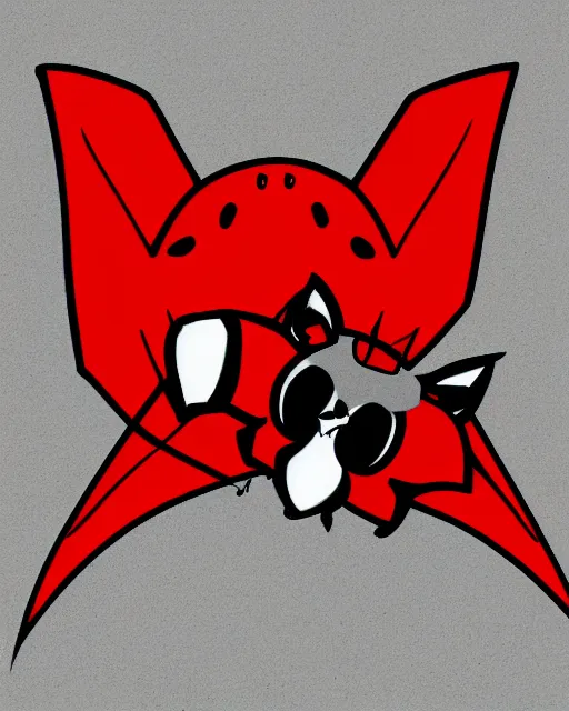 Prompt: 2 d logo, cute red bat that is crying, line art