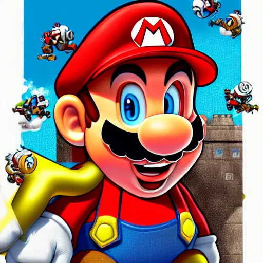 Image similar to hyper detailed illustration of Super Mario, by Kev Walker, simon bisley and paolo parente