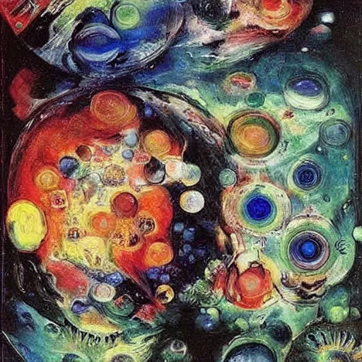 Prompt: A beautiful photograph. Think of it as a parallel universe. But maybe it’s the real one, and we’re in a dream. organometallics by Lovis Corinth vivid