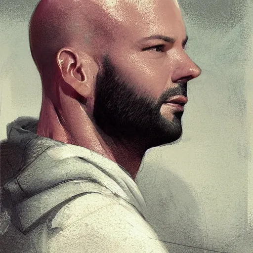 Image similar to portrait of a bald!!! ricky martin in mid thirties with gray designer stubble!!!!!!! by greg rutkowski, attractive, highly detailed portrait, scifi, digital painting, artstation, concept art, smooth, sharp foccus ilustration, artstation hq