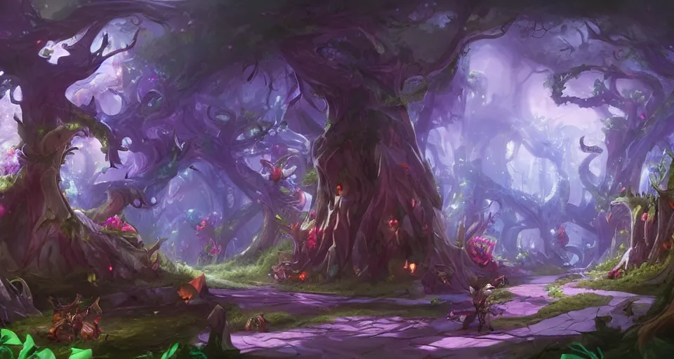 Prompt: Enchanted and magic forest, by League of Legends concept artists