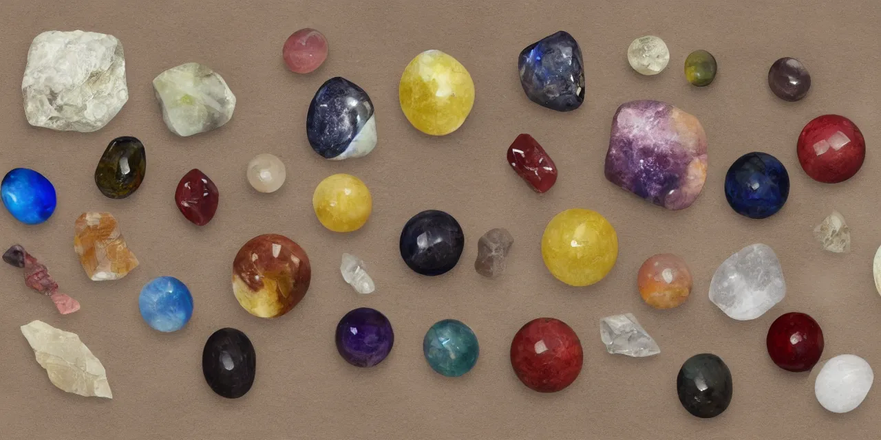 Prompt: material study, gemstones and marbles