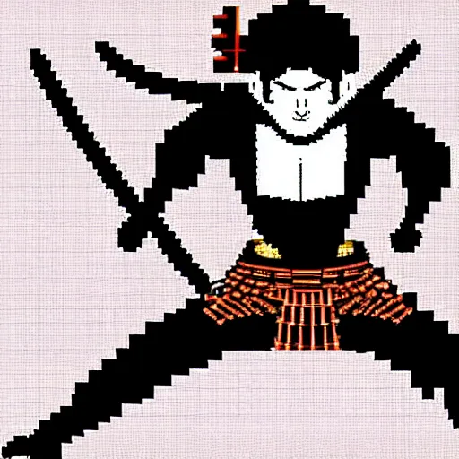 Image similar to Beautiful samurai pixel art by UltraIndigoNFT and Junji Ito , post-processing , perfectly shaded cel animation, kendo stance