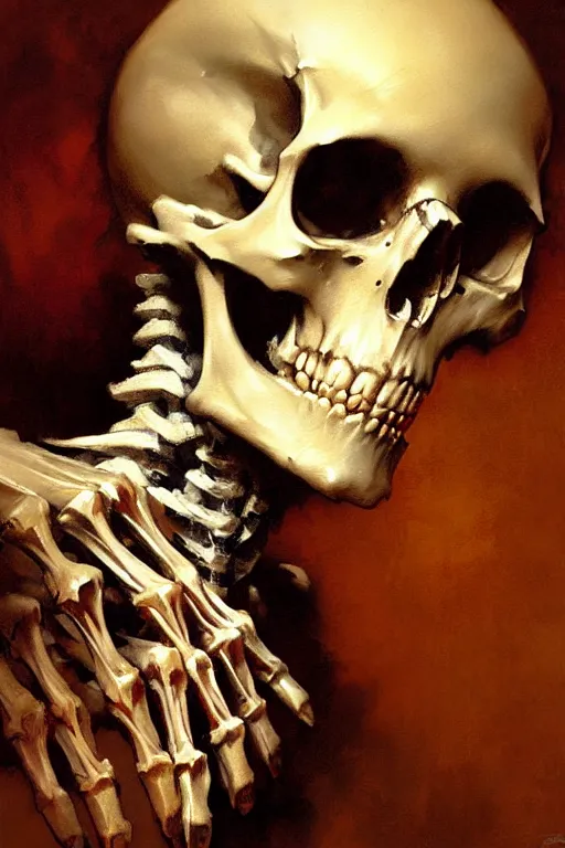 Prompt: skeleton skeletal skull skeletons bones portrait dnd, painting by gaston bussiere, craig mullins, greg rutkowski, yoji shinkawa