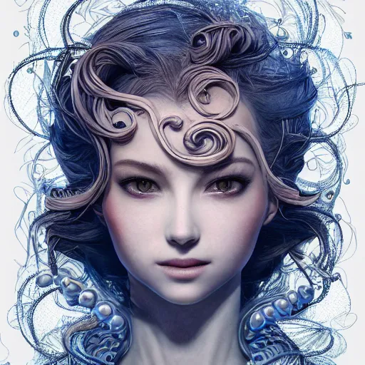 Image similar to the portrait of a blueberry that resembles an absurdly beautiful, graceful, elegant, sophisticated woman, an ultrafine hyperdetailed illustration by kim jung gi, irakli nadar, intricate linework, bright colors, octopath traveler, final fantasy, unreal engine 5 highly rendered, global illumination, radiant light, detailed and intricate environment