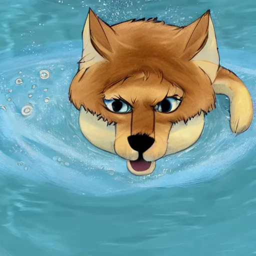 Prompt: anthropomorphic furry swimming