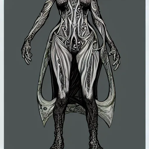 Image similar to centered concept art elven ,intricate, veins, by Hugo pratt, ultradetailed, charachter design, concept art, trending on artstation,