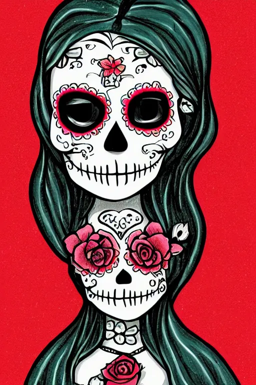 Image similar to Illustration of a sugar skull day of the dead girl, art by tim doyle