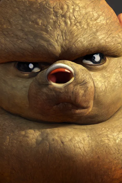 Image similar to a Goron from Zelda oil on canvas, intricate, portrait, 8k highly professionally detailed, HDR, CGsociety