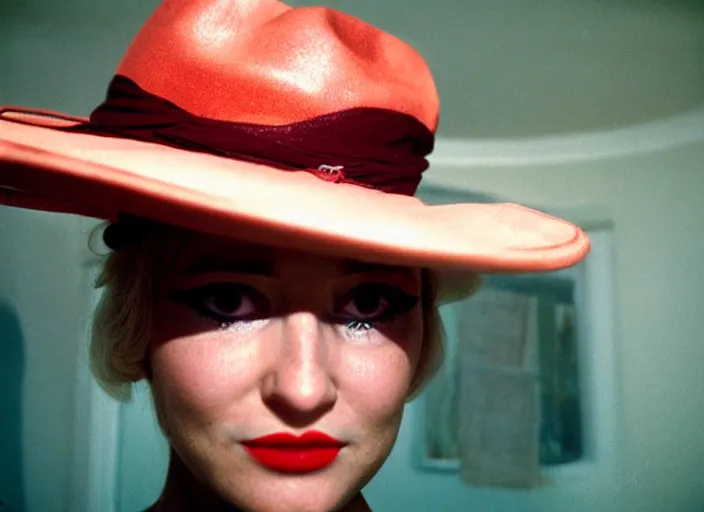 Prompt: a highly detailed beautiful portrait of a cyborg sorceress in a hat, by william eggleston