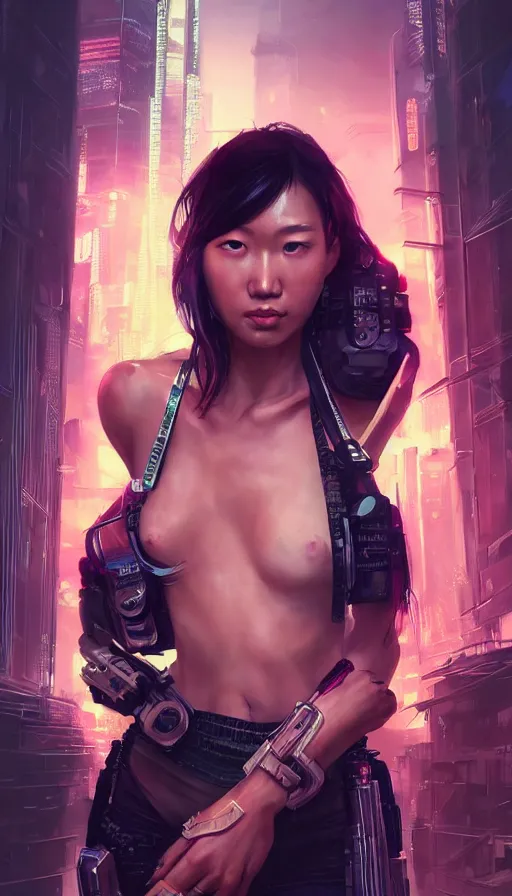 Image similar to cyberpunk, perfectly-centered-Portrait of the most beautiful women on the planet, sweaty, asian, full body, dynamic action pose, insane, intricate, highly detailed, digital painting, artstation, concept art, smooth, sharp focus, illustration, Unreal Engine 5, 8K, art by artgerm and greg rutkowski and alphonse mucha
