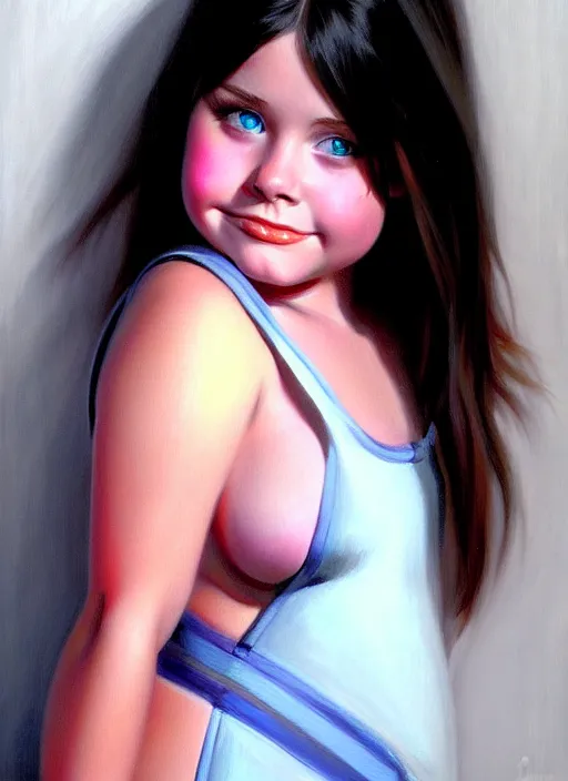 Image similar to portrait of cute young courtney cox as a bit chubby girl, painted by stanley artgerm, sleek curves, sharp focus, trending on artstation hq, deviantart