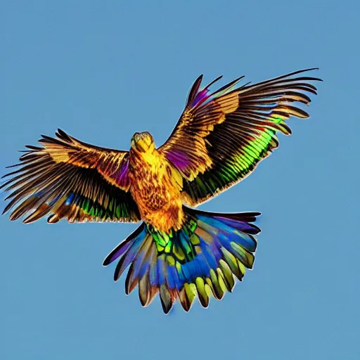 Image similar to Majestic Bird in flight multicolor Grace Beauty Power Gold Diamonds sun clouds trees iridescent