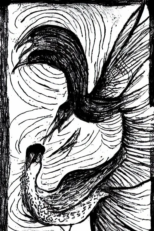 Prompt: a drawing of a bird, by junji ito