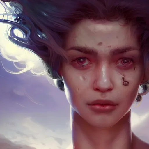 Image similar to epic portrait an woman wearing short sleeved sailor outfit, sweaty skin, hyperrealistic, expressive, emotional, moody, contre jour, octane render, cinematic, beautiful face and flawless skin, perfect hands, 5 fingers, by Edgar Maxence and Ross Tran and Michael Whelan, Legends of Runeterra