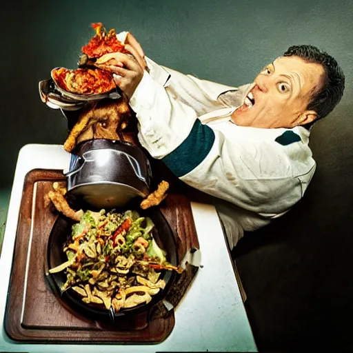 Image similar to big sir monster eating food, photograph