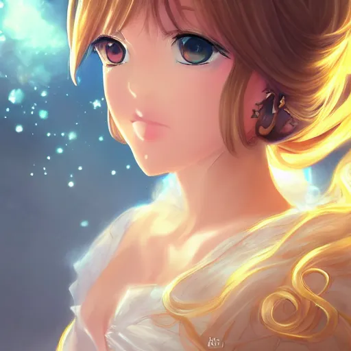 Prompt: portrait of an anime princess in white and golden clothes , digital painting , artstation , gorgeous , cute , beautiful , elegant , devian art , 4k , HD