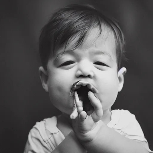 Image similar to infant with smoke coming out of their mouth