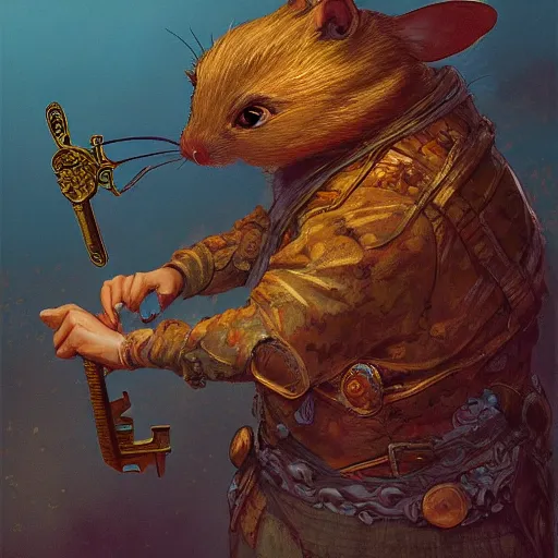 Prompt: a detailed portrait of a rat guardian with a key, by victo ngai and justin gerard, digital art, realistic painting, very detailed, fantasy, high definition, cinematic light, dnd, trending on artstation