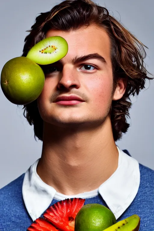 Image similar to 📷 joe keery the kiwi fruit 🥝, made of food, head portrait, dynamic lighting, 4 k