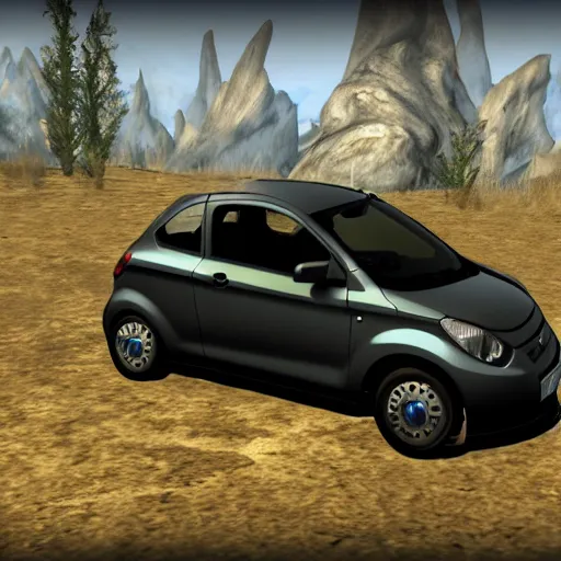 Prompt: ford ka car rendered on skyrim videogame
