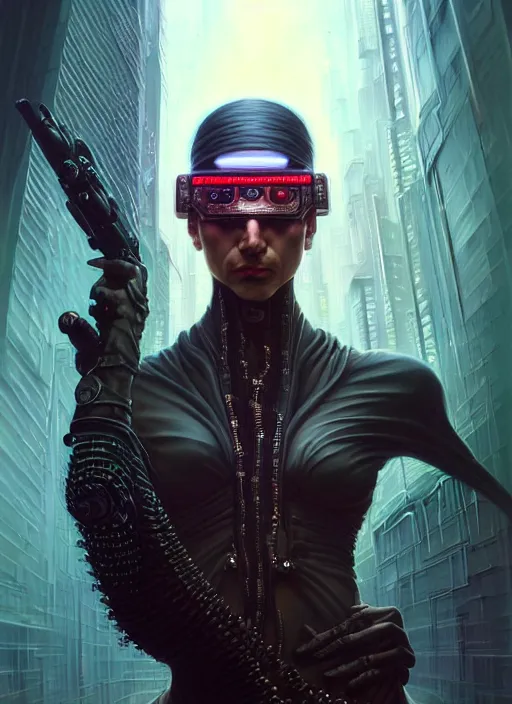 Image similar to front shot of a cyberpunk criminal character, intricate, elegant, highly detailed, centered, digital painting, artstation, concept art, smooth, sharp focus, illustration, artgerm, Tomasz Alen Kopera, Peter Mohrbacher, donato giancola, Joseph Christian Leyendecker, WLOP, Boris Vallejo, mugshot!!!!!