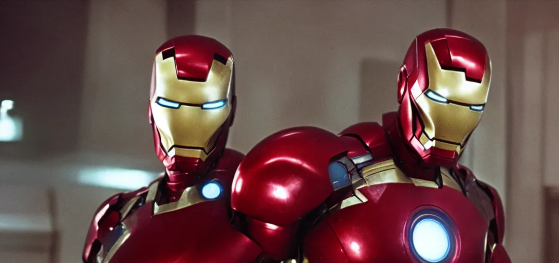 Prompt: a film still from a gritty sci - fi 1 9 7 0 s movie about iron man. realism. 4 k. 8 mm. grainy. panavision.