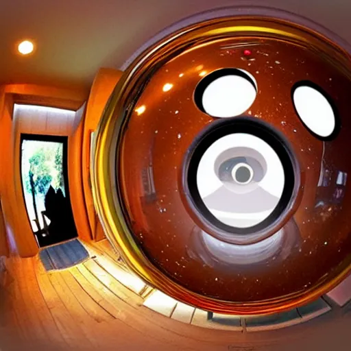 Image similar to An alien rings the door bell, fisheye camera, High quality, detailed