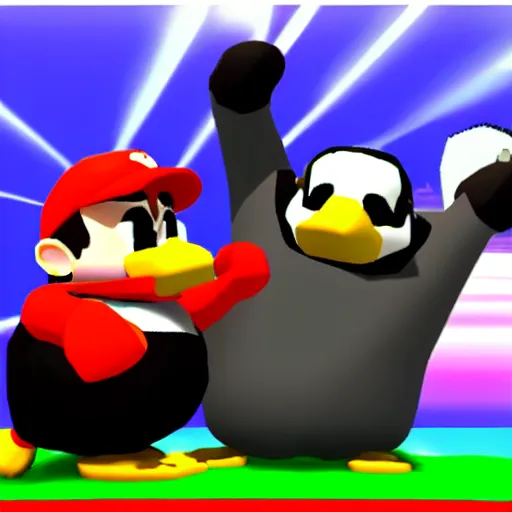 Prompt: danny devito punching penguins, nintendo 6 4 screenshot, low poly, aliased