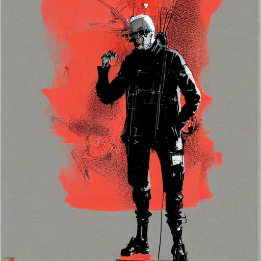 Prompt: Graphic Illustration, Creative Design, Joe Biden, techwear, Cyberpunk, Full Body Portrait, Character Design, by Ashley Wood, Jamie Hewlett, Ralph Steadman, Francis Bacon, Hunter S Thompson