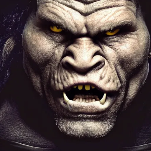 Prompt: Ron Perlman as an orc, headshot, photo