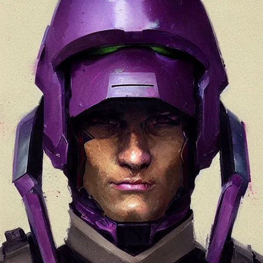 Image similar to concept art of a portrait by greg rutkowski, a soldier of the eternal empire wearing purple and black tactical gear, star wars expanded universe, smooth, sharp focus, artstation hq.