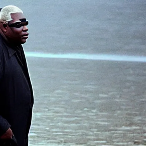 Image similar to huell babineaux wearing an eye patch and black trench coat