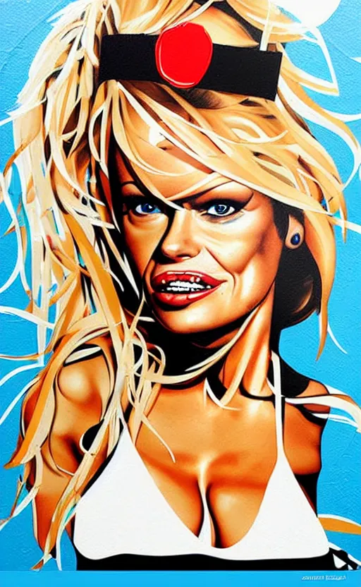 Image similar to a portrait of pamela anderson ( bay watch ), by sandra chevrier