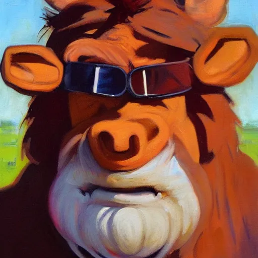 Image similar to greg manchess portrait painting of alf from the 8 0 s tv show alf, medium shot, asymmetrical, profile picture, organic painting, sunny day, matte painting, bold shapes, hard edges, street art, trending on artstation, by huang guangjian and gil elvgren and sachin teng