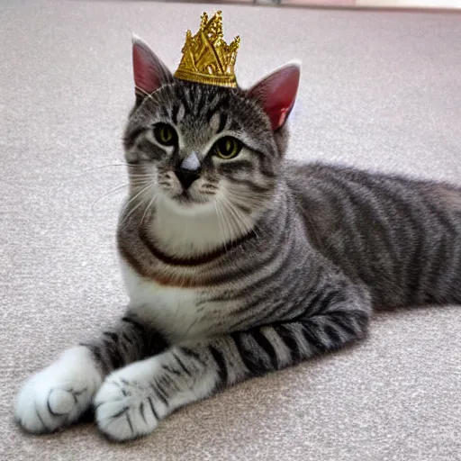 Image similar to gray tabby cat with gold crown